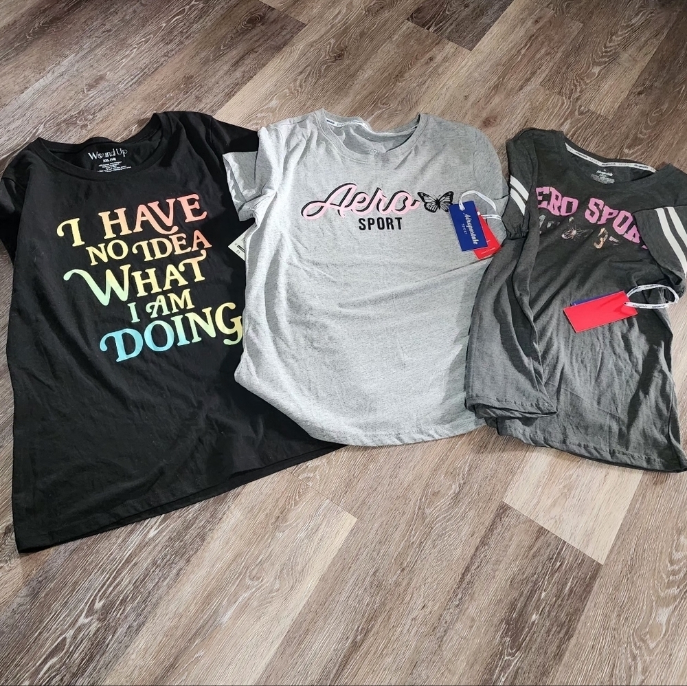 3 Tops Aeropostale Charcoal Tee with Pink and White Details